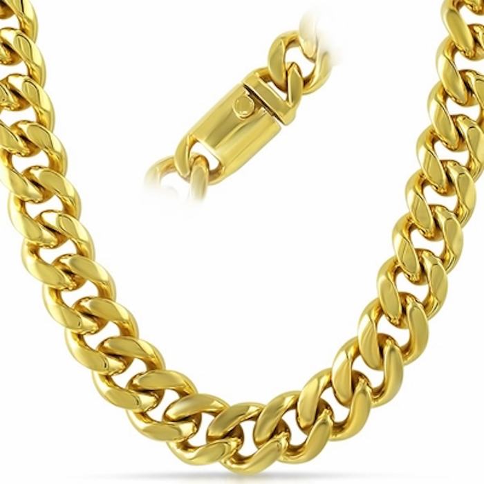 9mm Gold Plated Concave Cuban Link Curb Chain Necklace